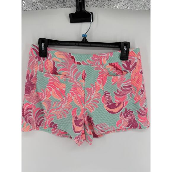 Lilly Pulitzer Pants - Lilly Pulitzer Alycia Textured Shorts Pink Blue Lovebirds Vibrant Preppy Size 6